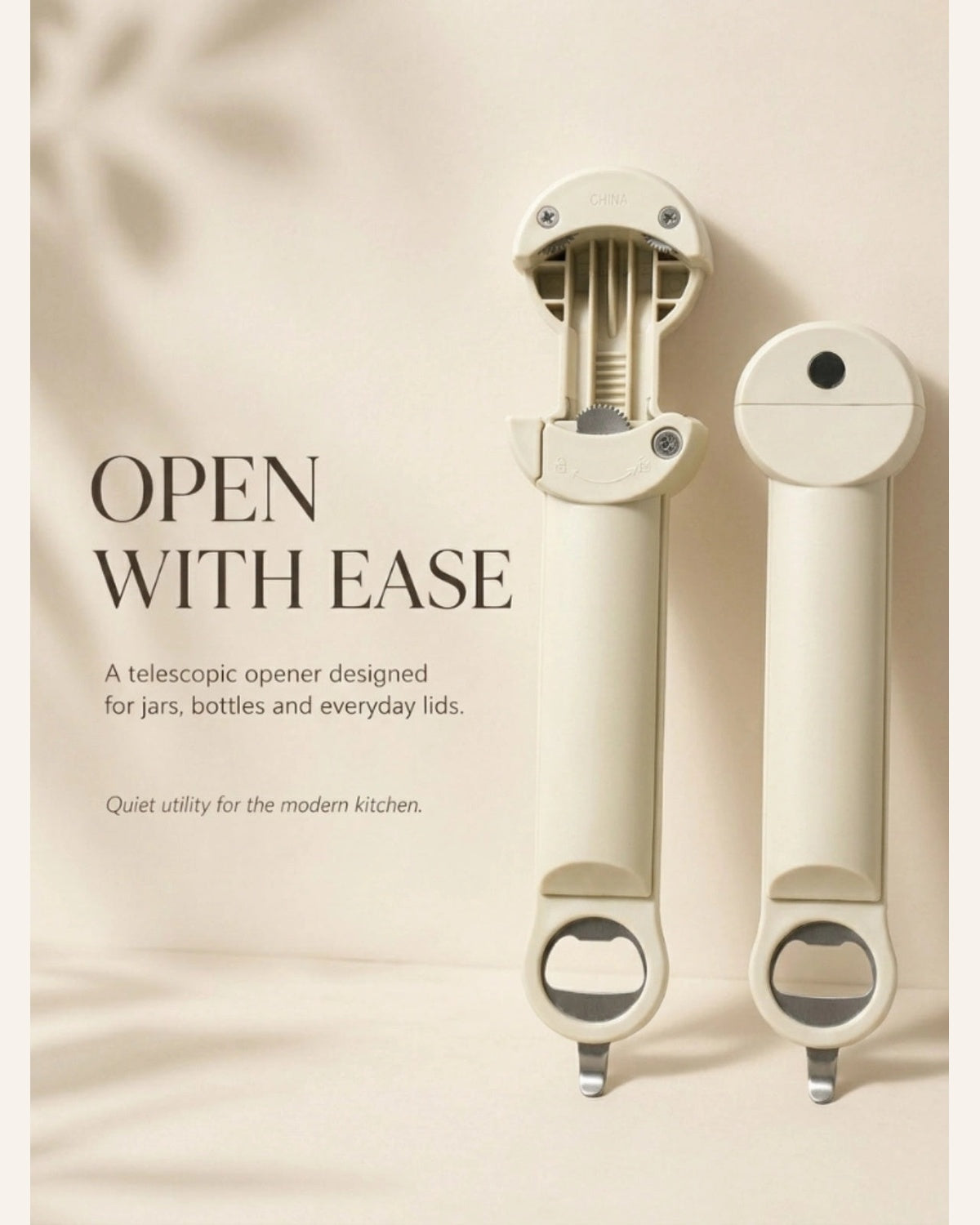 Telescopic jar opener with magnetic fridge storage