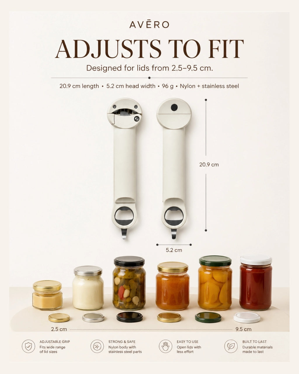 Telescopic jar opener with magnetic fridge storage