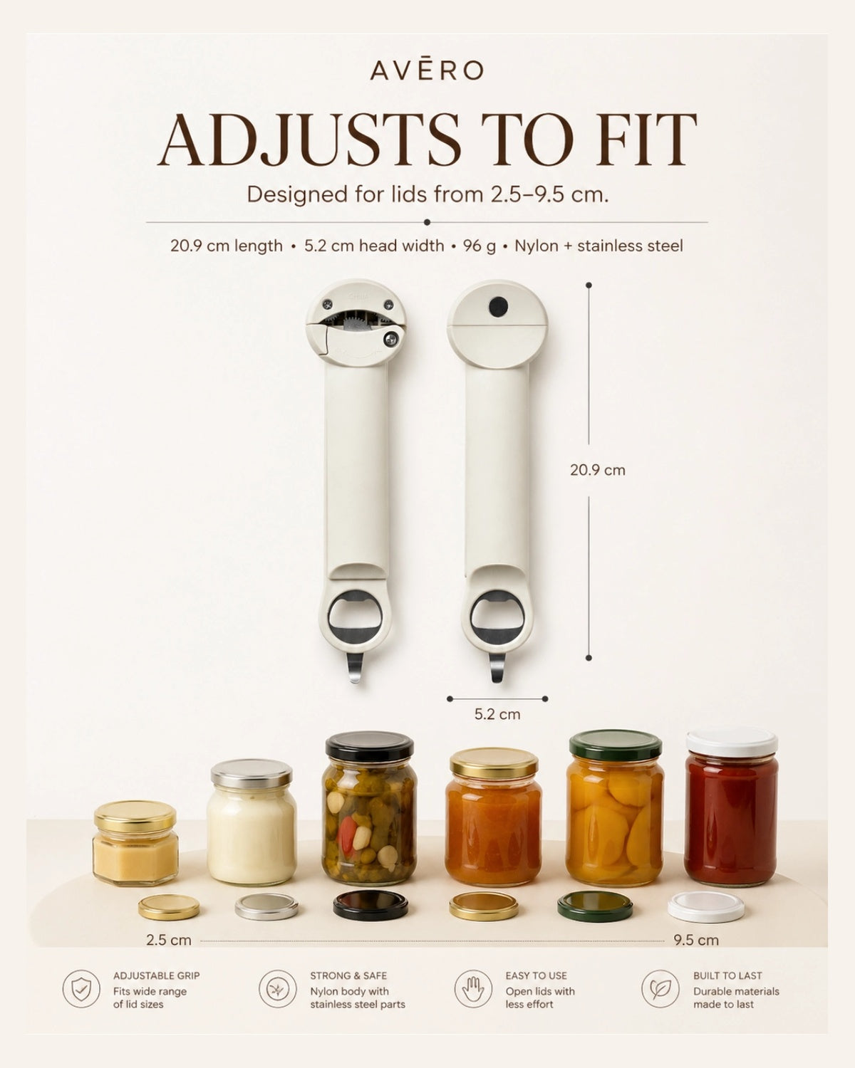Telescopic jar opener with magnetic fridge storage