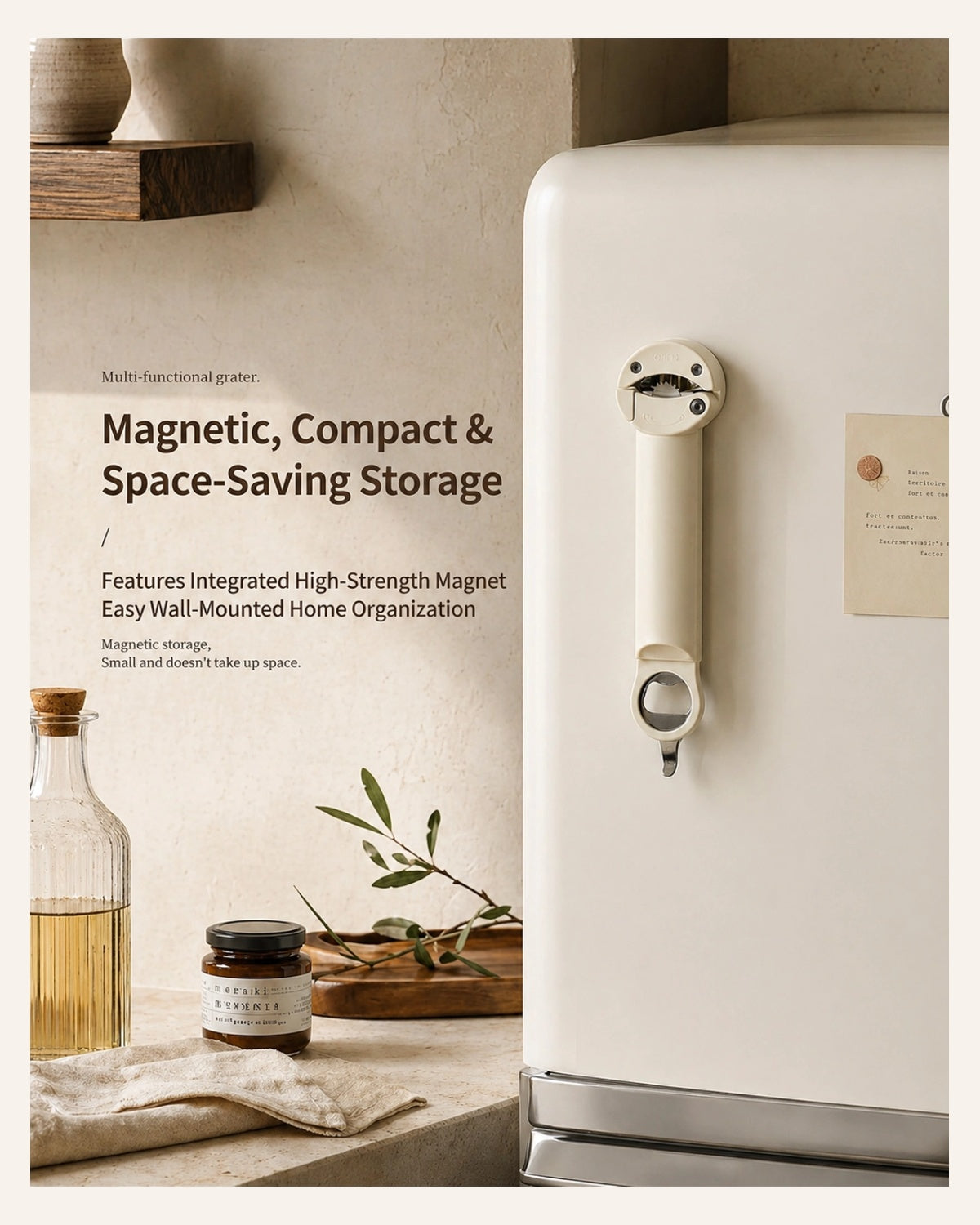 Telescopic jar opener with magnetic fridge storage
