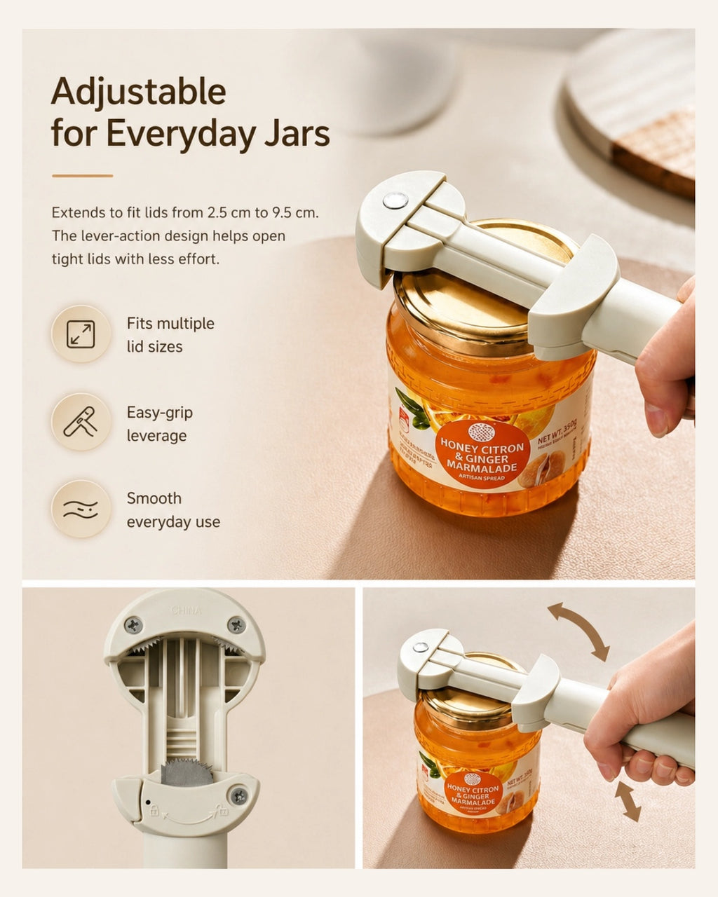Telescopic jar opener with magnetic fridge storage