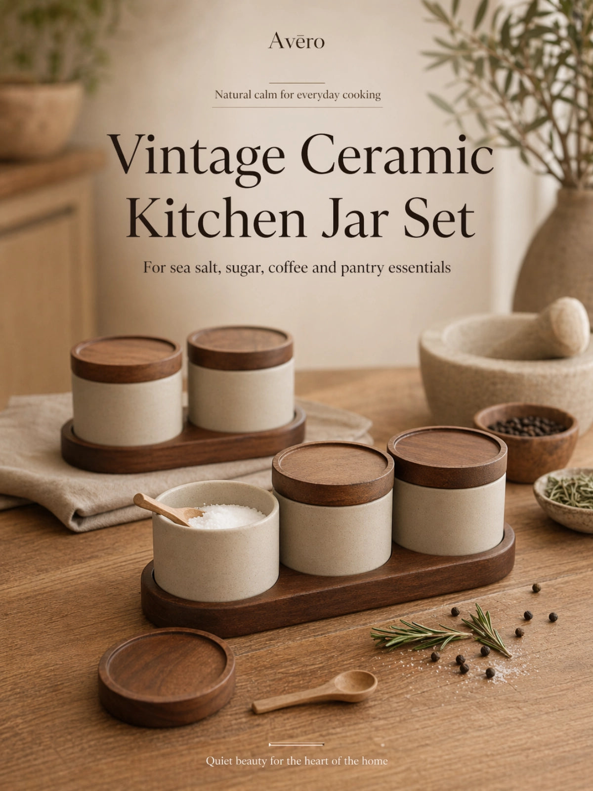 Ceramic condiment jar set with matching tray