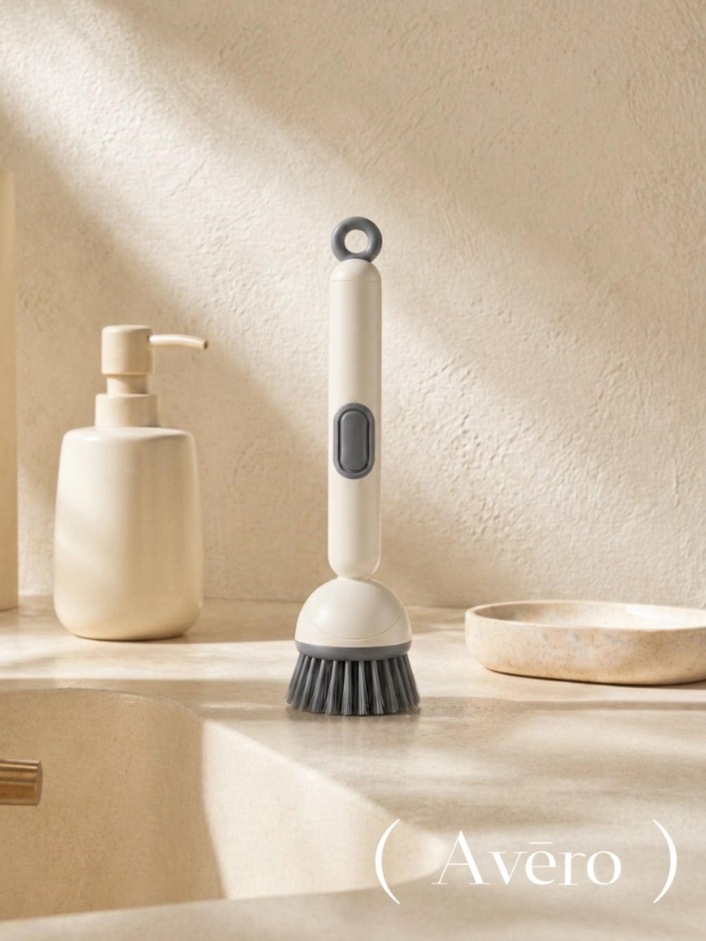 Adjustable soap dispensing dish brush with refillable handle