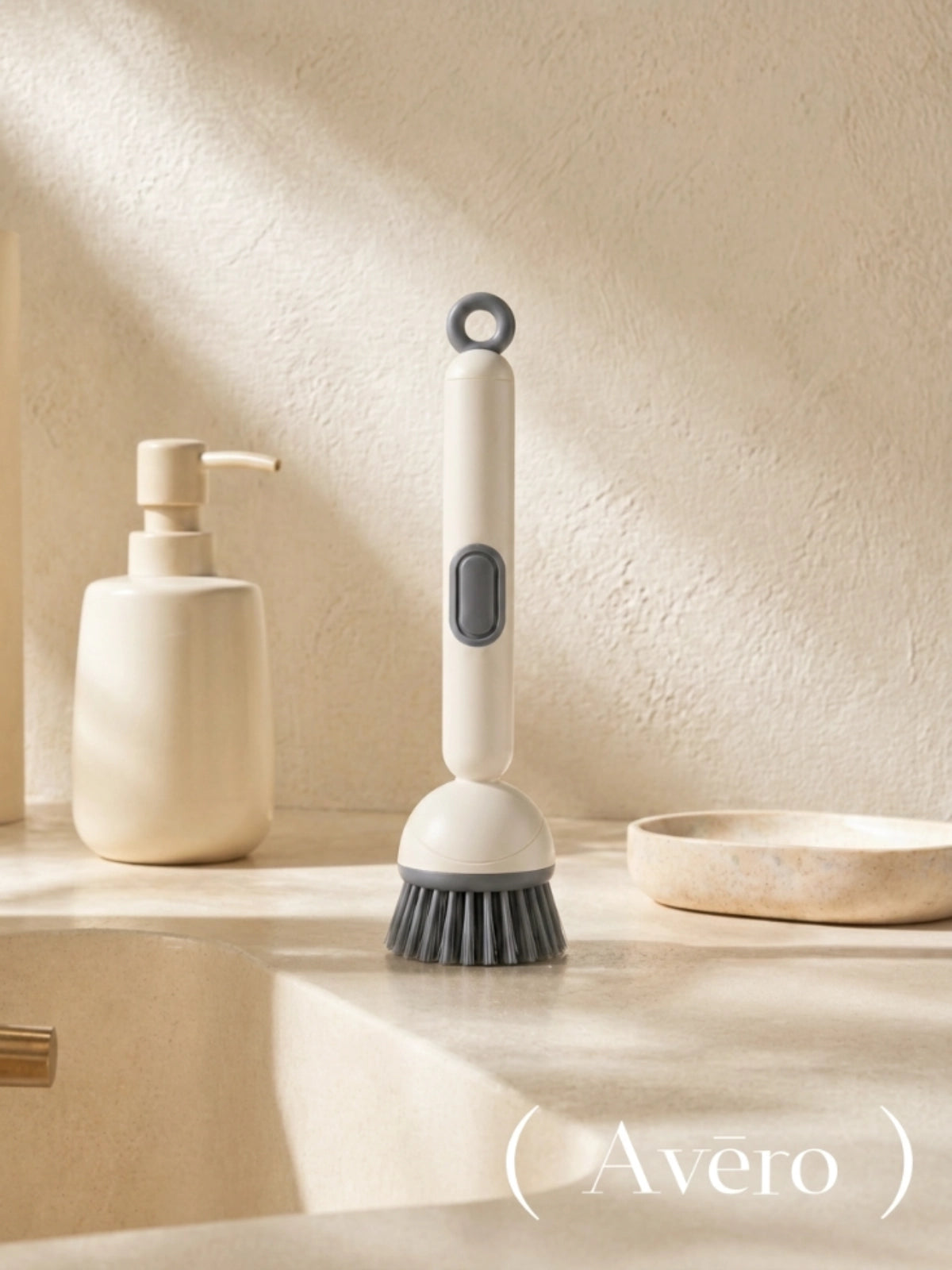 Adjustable soap dispensing dish brush with refillable handle