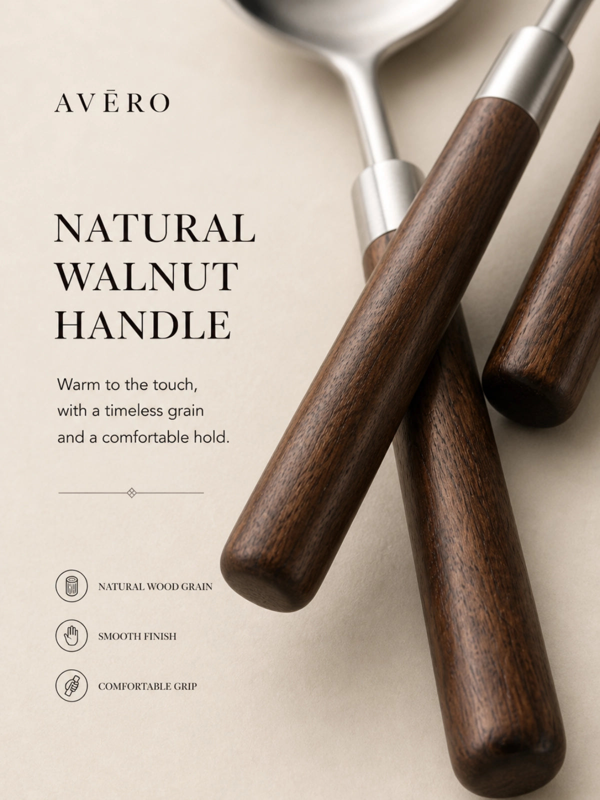 Black walnut handle cutlery set with brushed stainless steel