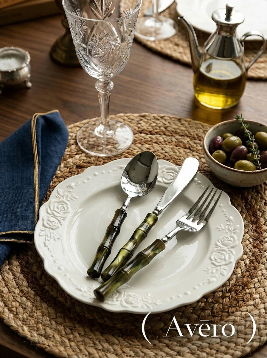Olive Acrylic Bamboo-Shape Cutlery Set — 6 Piece