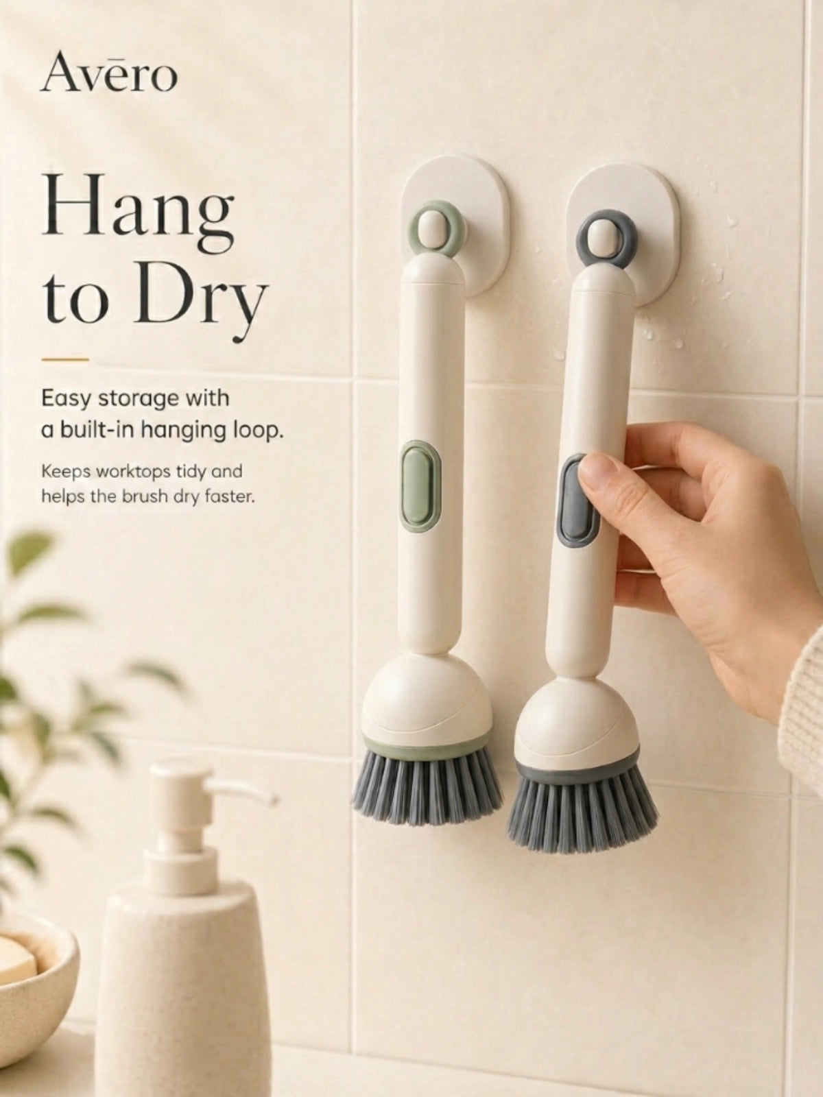 Adjustable soap dispensing dish brush with refillable handle