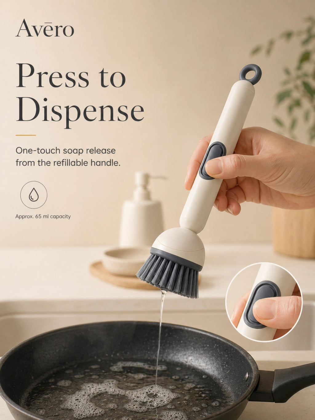 Adjustable soap dispensing dish brush with refillable handle