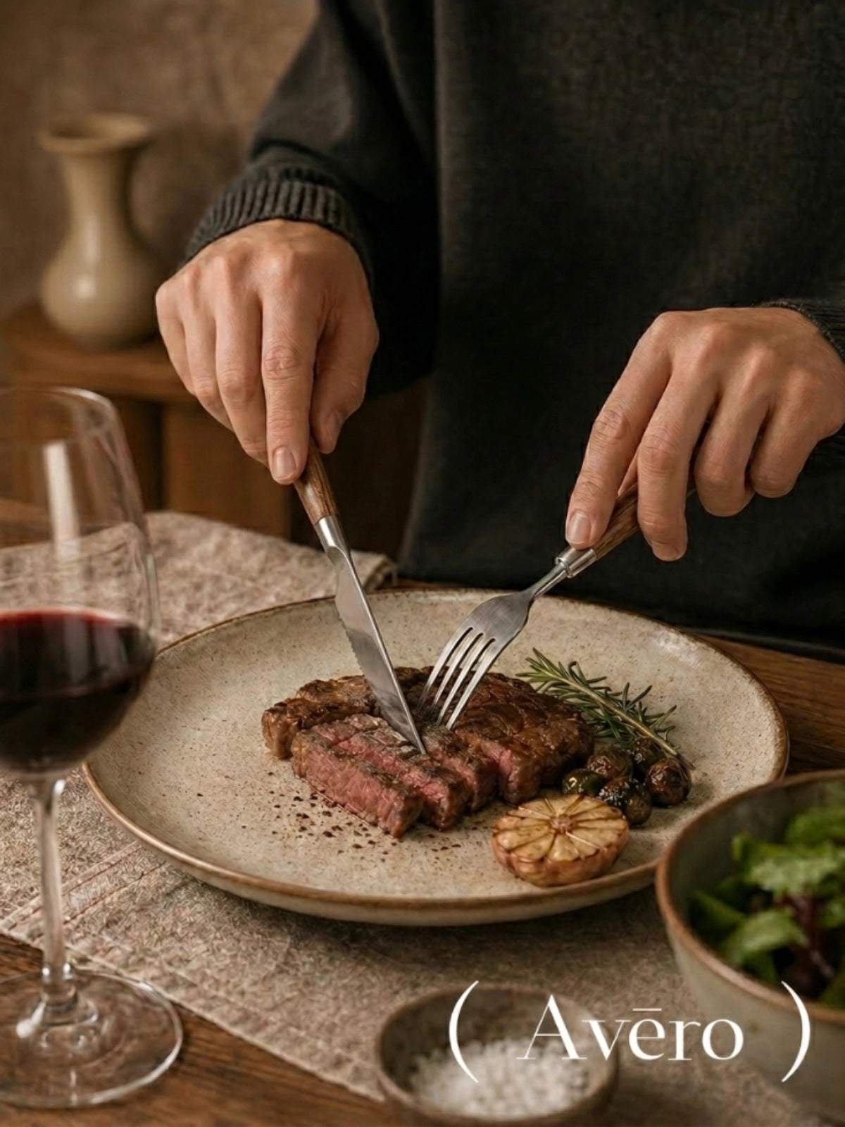 Black walnut handle cutlery set with brushed stainless steel