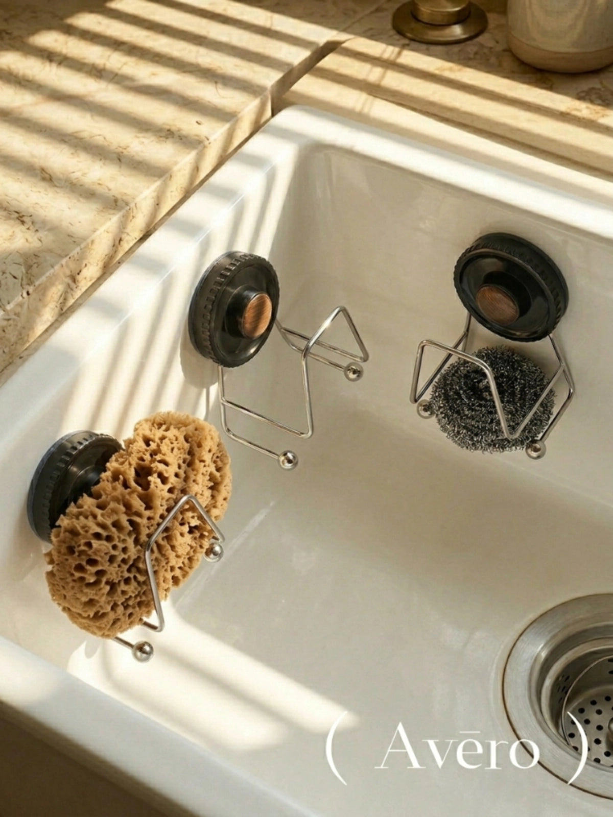 Twist-to-lock suction sponge holder three pack