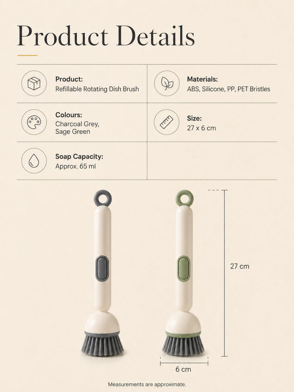 Adjustable soap dispensing dish brush with refillable handle