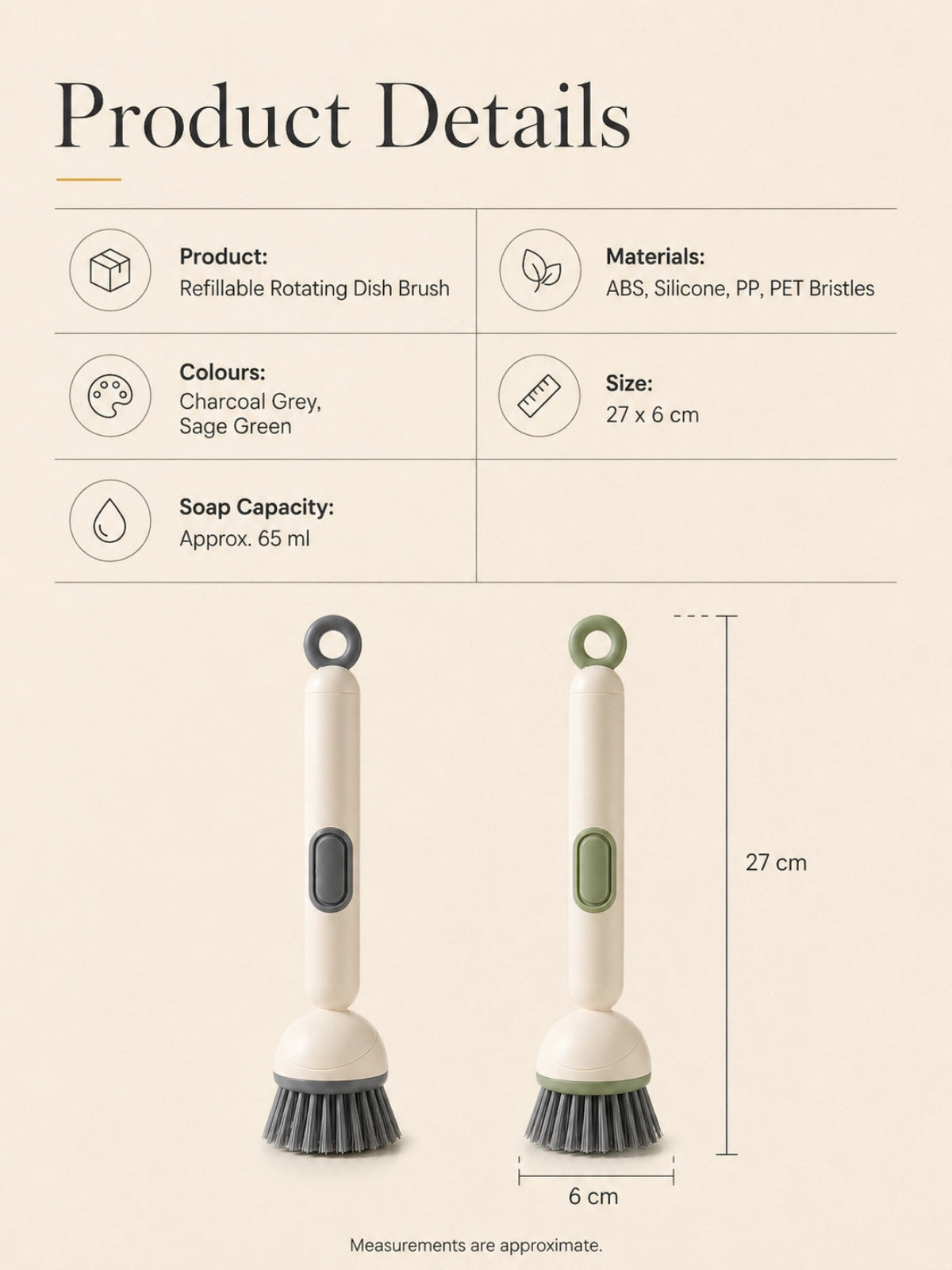 Adjustable soap dispensing dish brush with refillable handle