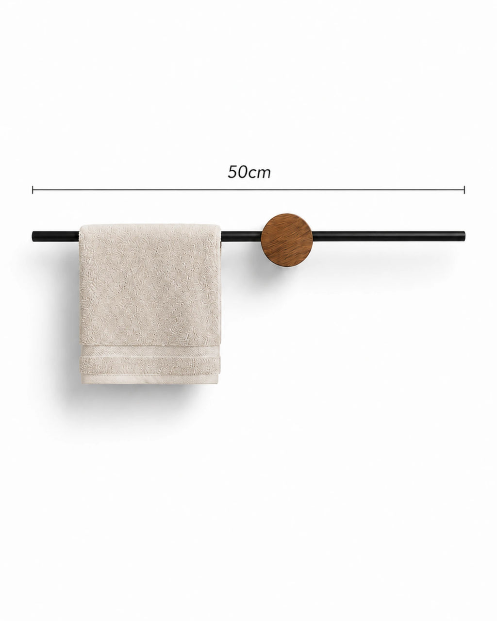 Adjustable walnut towel bar with black wall mount