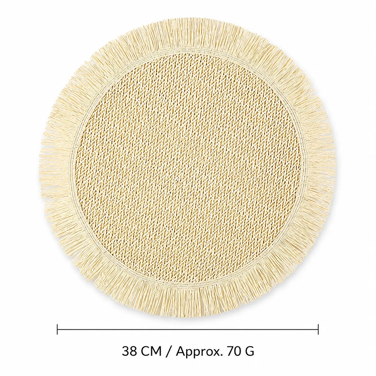 Round Woven Paper Placemat with Fringed Edge – Camel, Beige, Green
