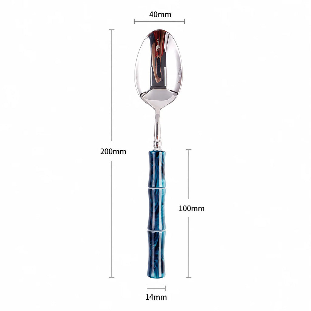 Peacock Blue Acrylic Bamboo-Shape Cutlery Set — 6 Piece