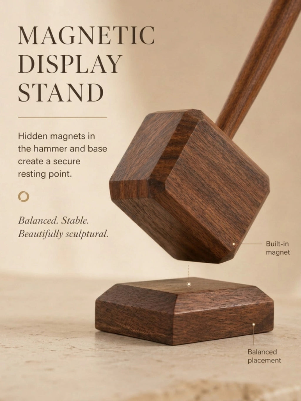 Magnetic wooden hammer bottle opener with display stand