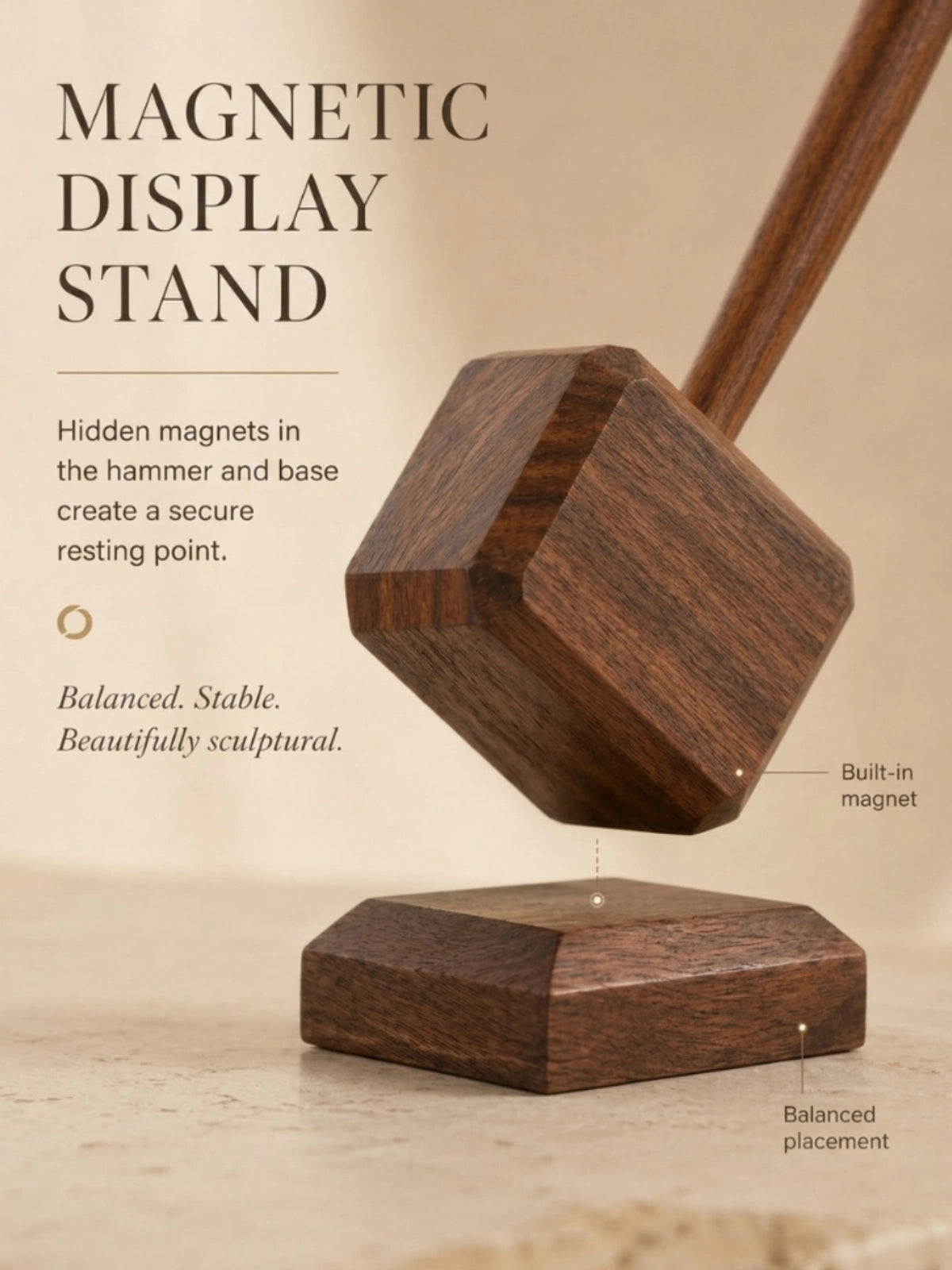 Magnetic wooden hammer bottle opener with display stand