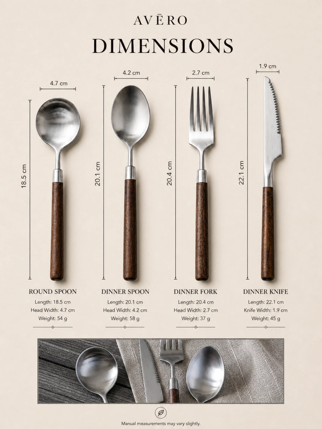 Black walnut handle cutlery set with brushed stainless steel