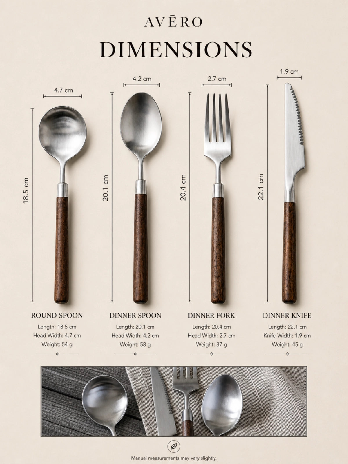 Black walnut handle cutlery set with brushed stainless steel