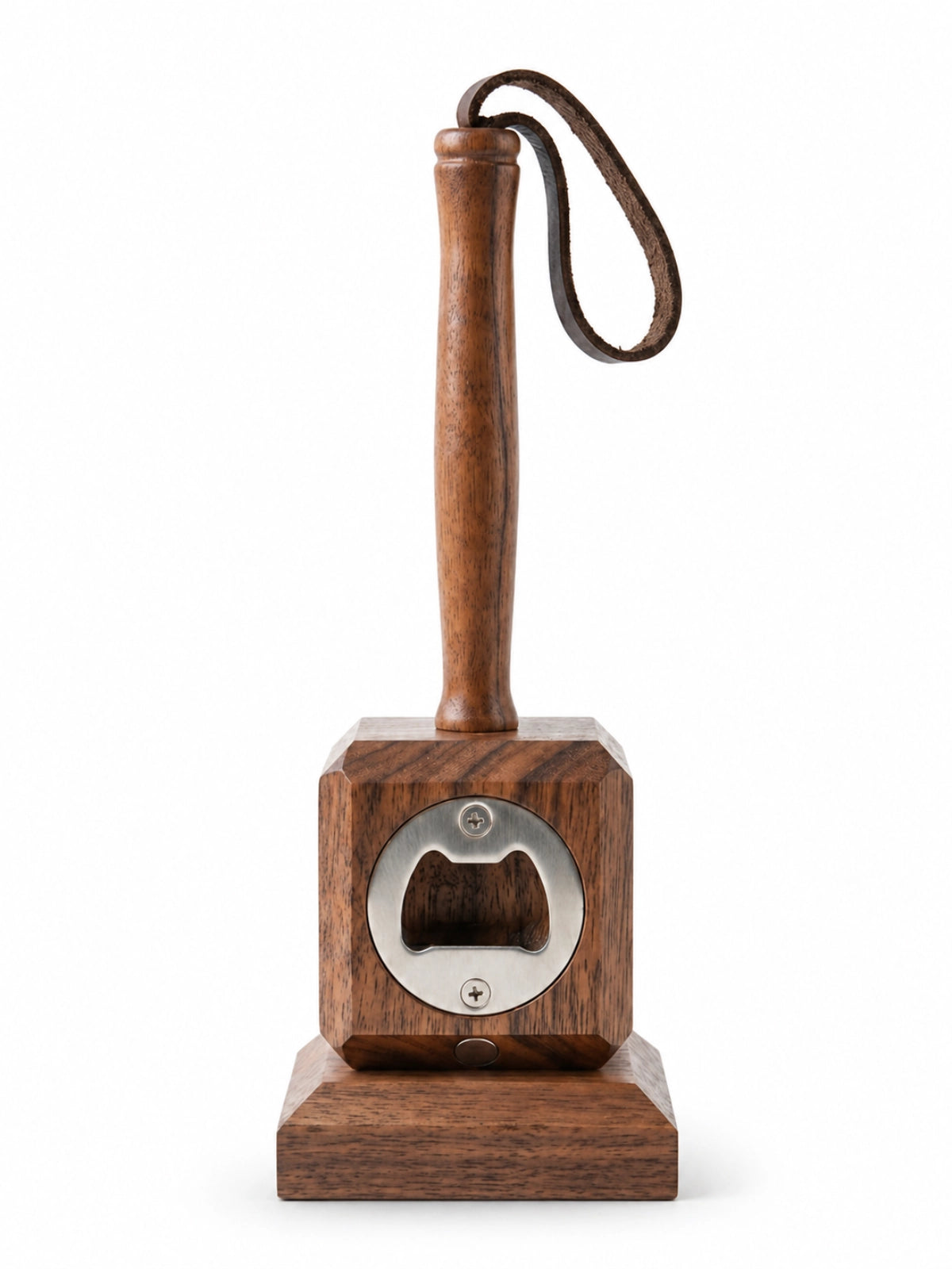 Magnetic wooden hammer bottle opener with display stand