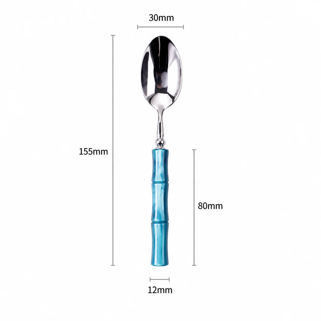 Peacock Blue Acrylic Bamboo-Shape Cutlery Set — 6 Piece