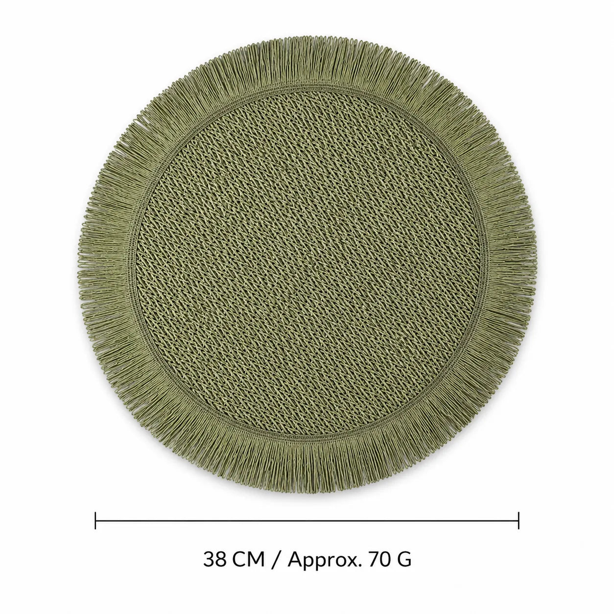 Round Woven Paper Placemat with Fringed Edge – Camel, Beige, Green