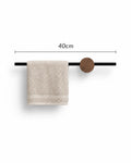Adjustable walnut towel bar with black wall mount