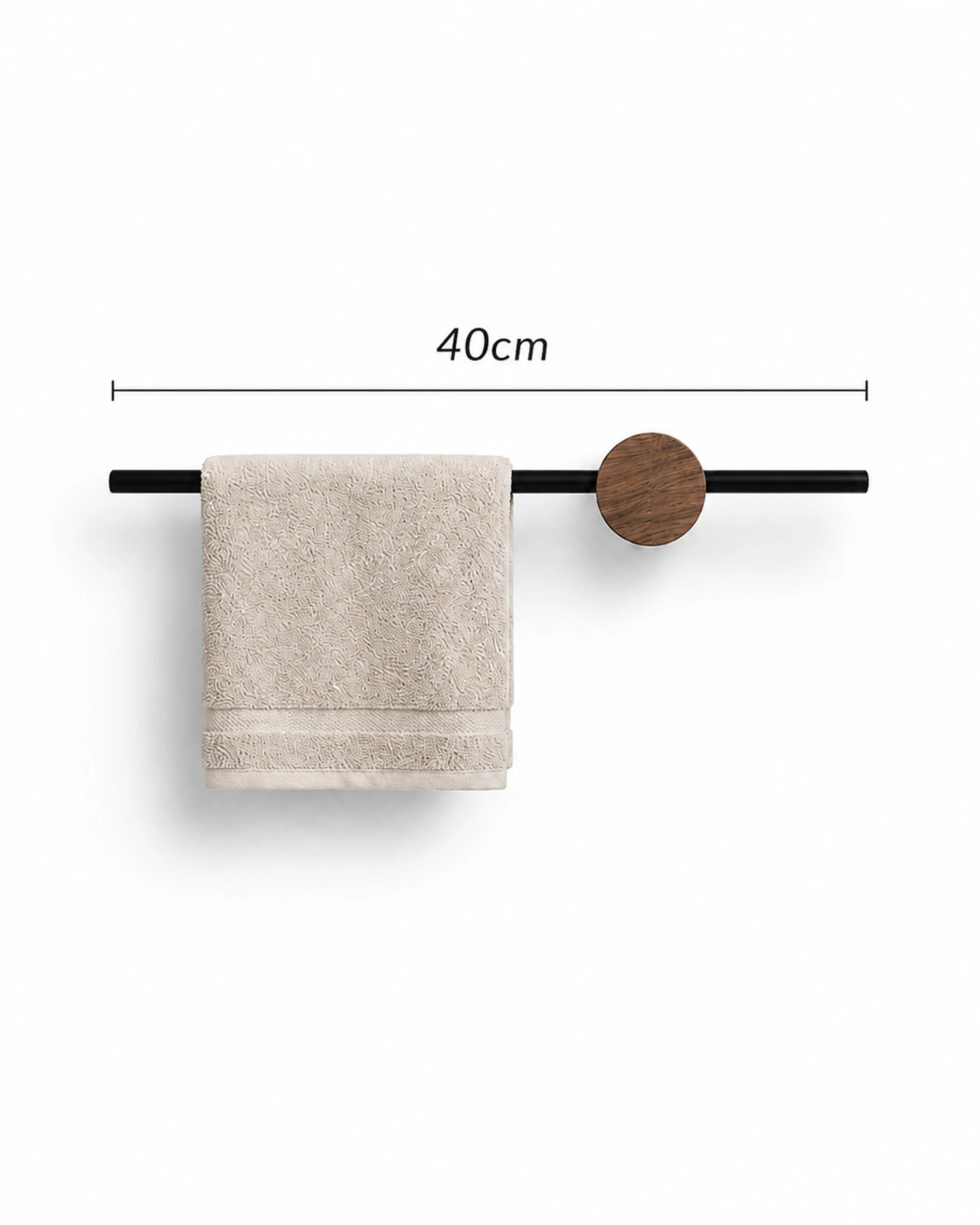 Adjustable walnut towel bar with black wall mount