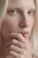 Crossed Hammered Silver Ring
