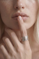 Crossed Hammered Silver Ring