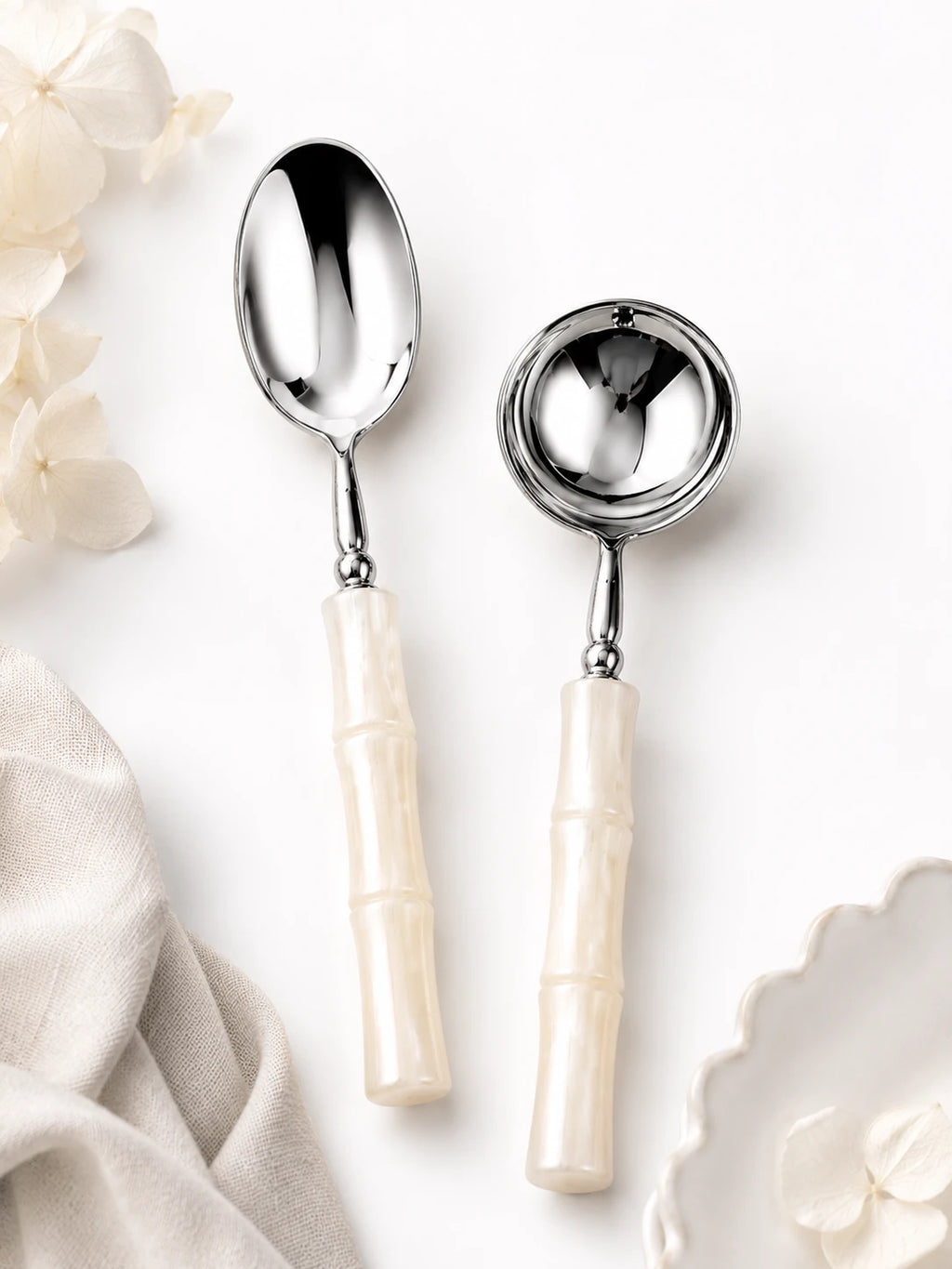 Pearl White Acrylic Bamboo-Shape Cutlery Set — 6 Piece
