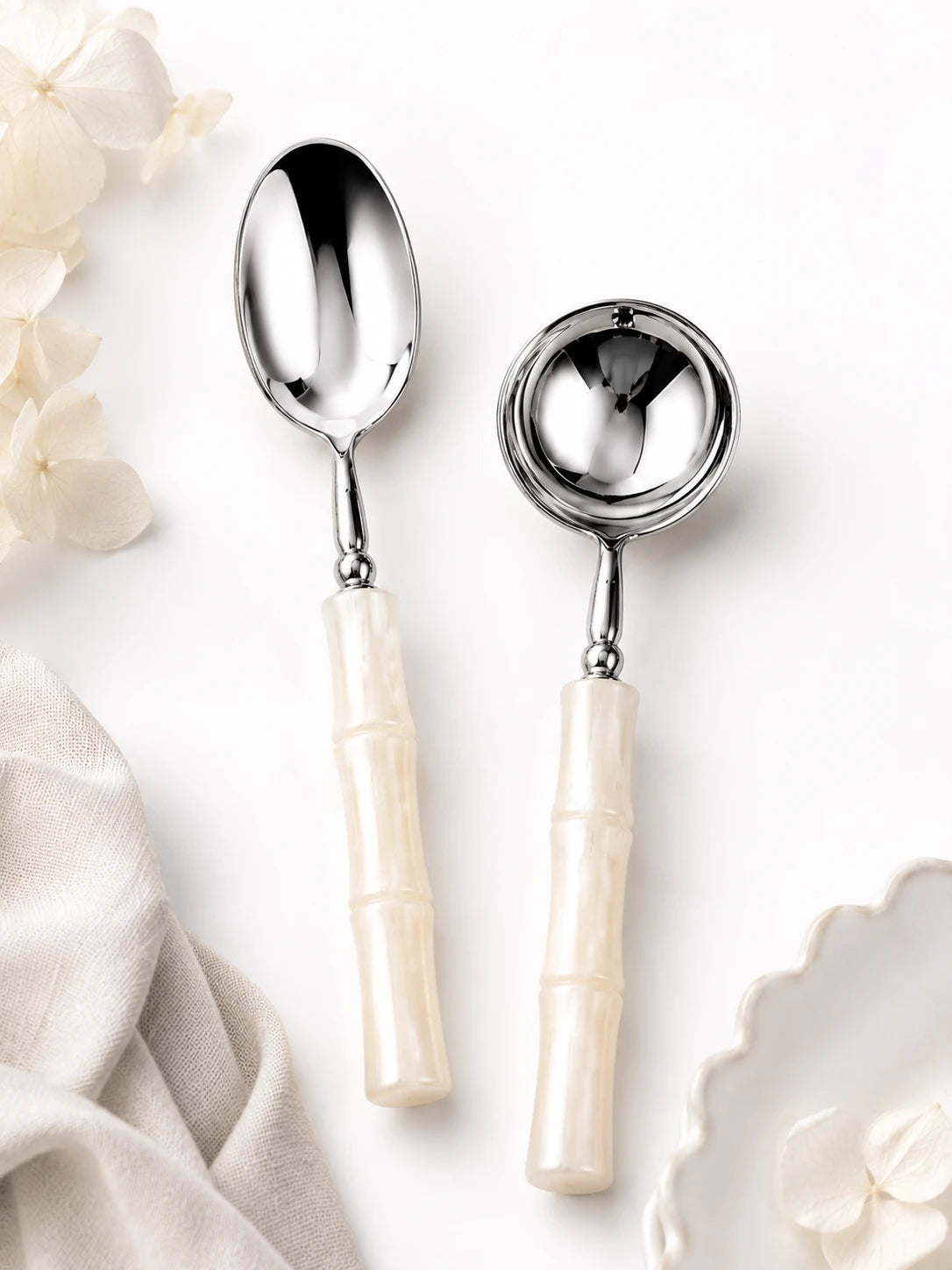 Pearl White Acrylic Bamboo-Shape Cutlery Set — 6 Piece