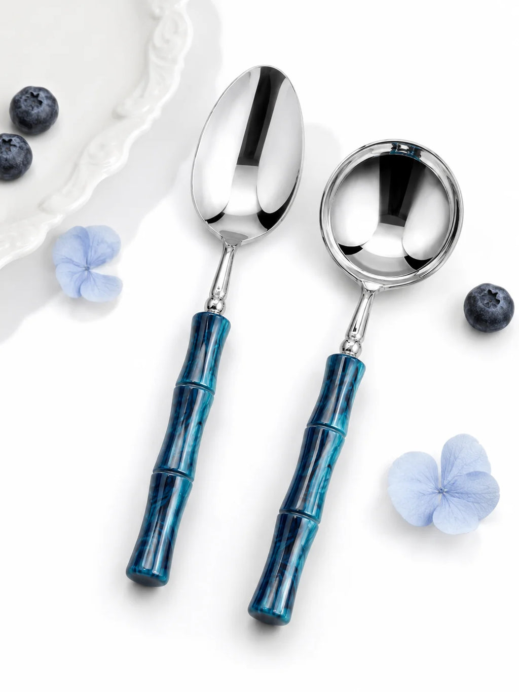 Peacock Blue Acrylic Bamboo-Shape Cutlery Set — 6 Piece