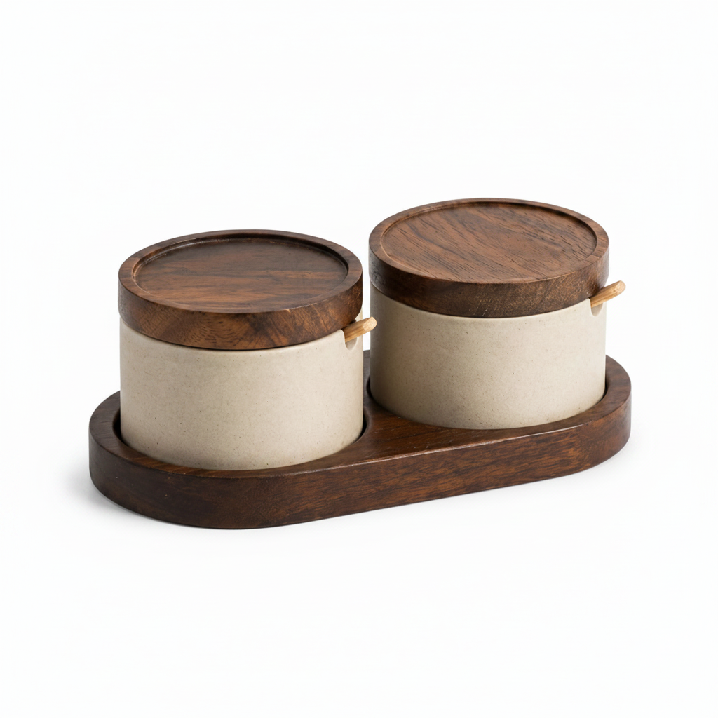 Ceramic Condiment Jar Set with Tray