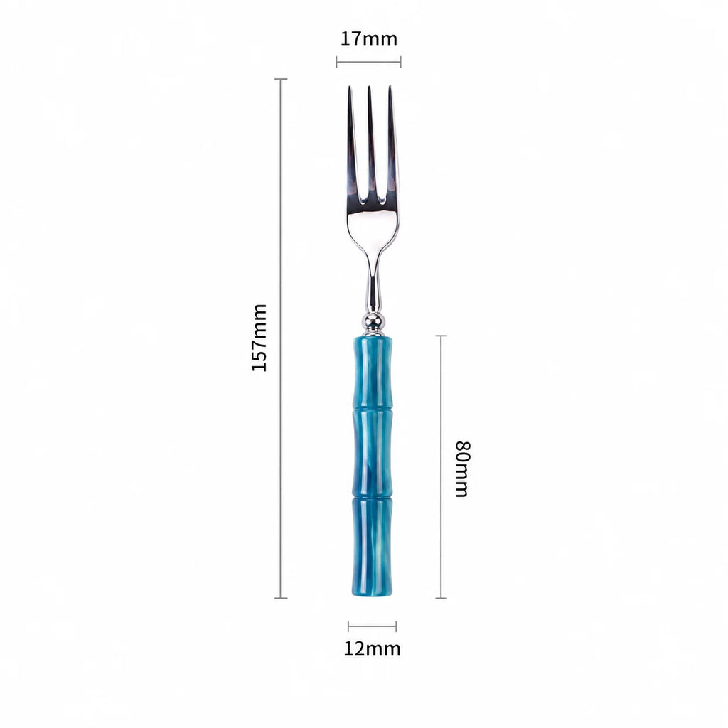 Peacock Blue Acrylic Bamboo-Shape Cutlery Set — 6 Piece