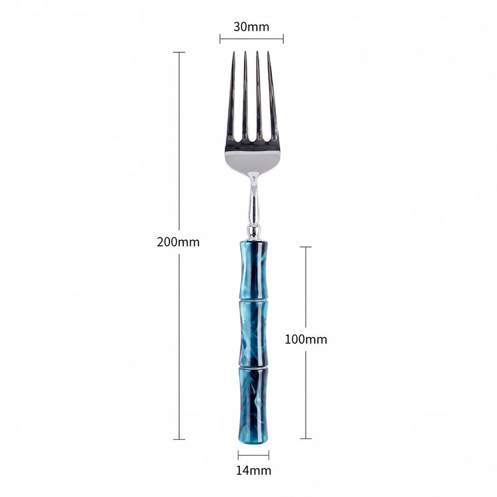 Peacock Blue Acrylic Bamboo-Shape Cutlery Set — 6 Piece