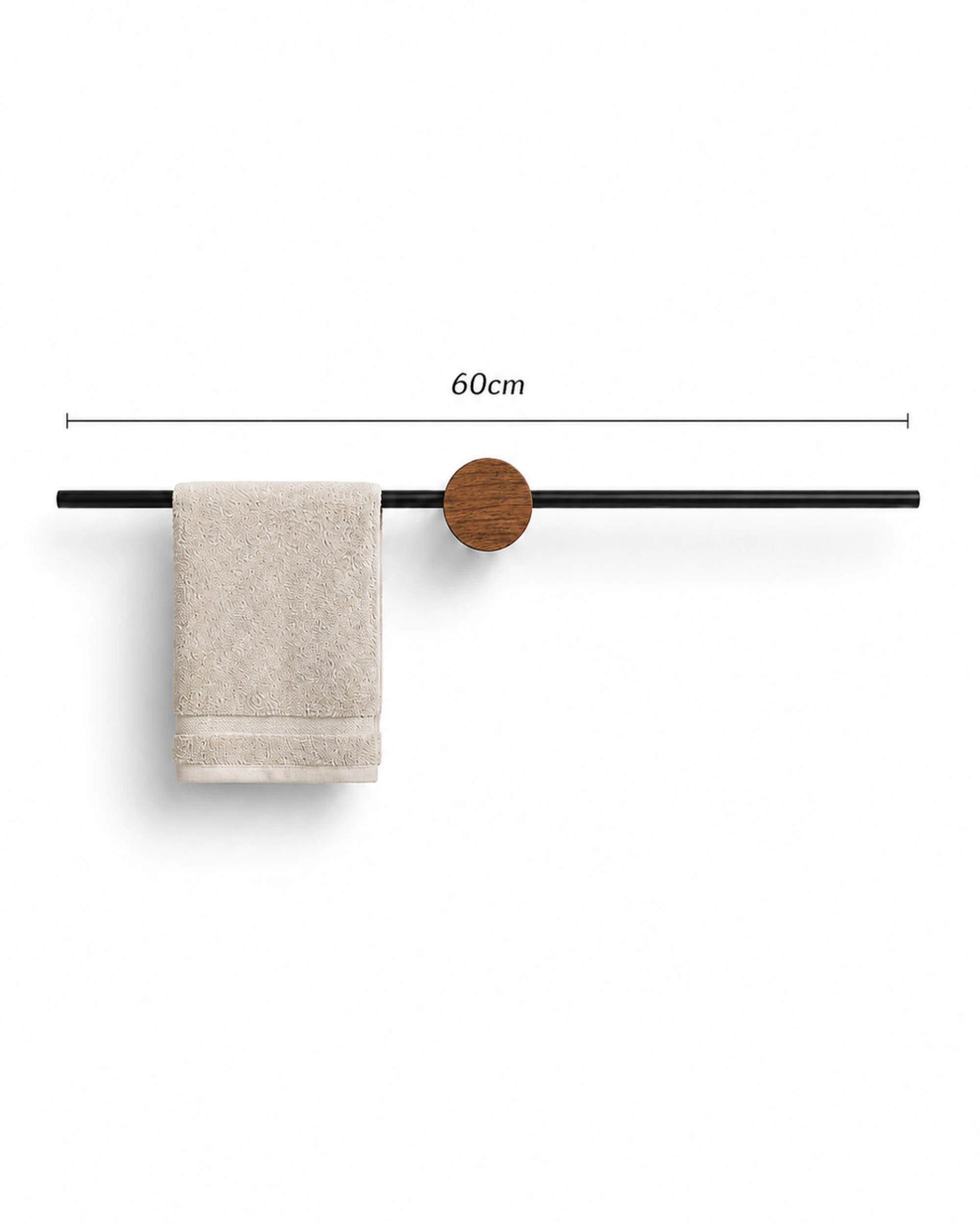 Adjustable walnut towel bar with black wall mount