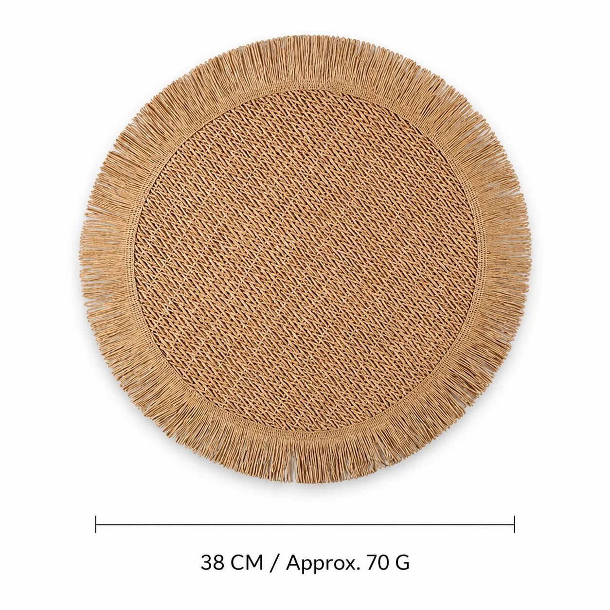 Round Woven Paper Placemat with Fringed Edge – Camel, Beige, Green