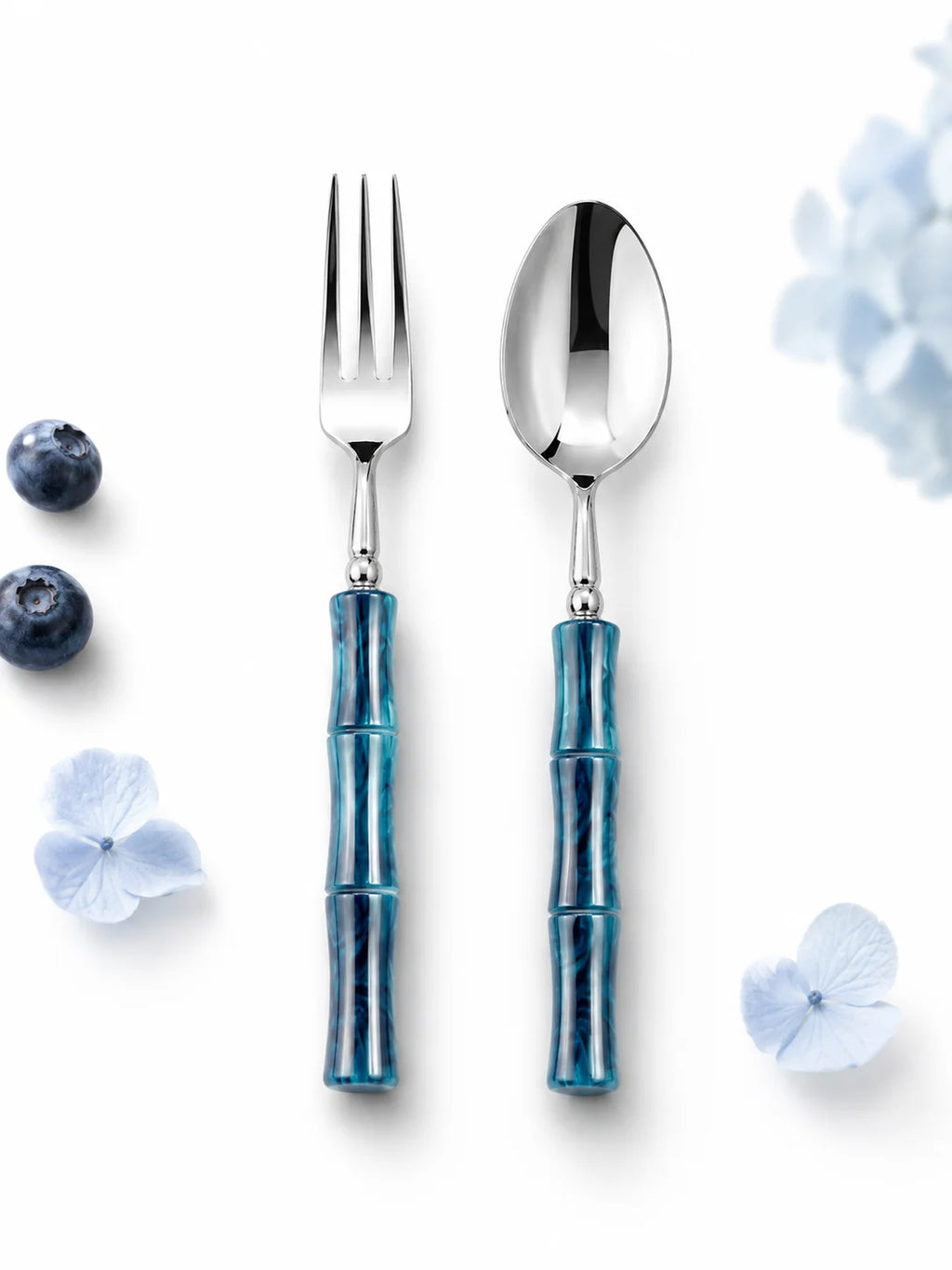 Peacock Blue Acrylic Bamboo-Shape Cutlery Set — 6 Piece