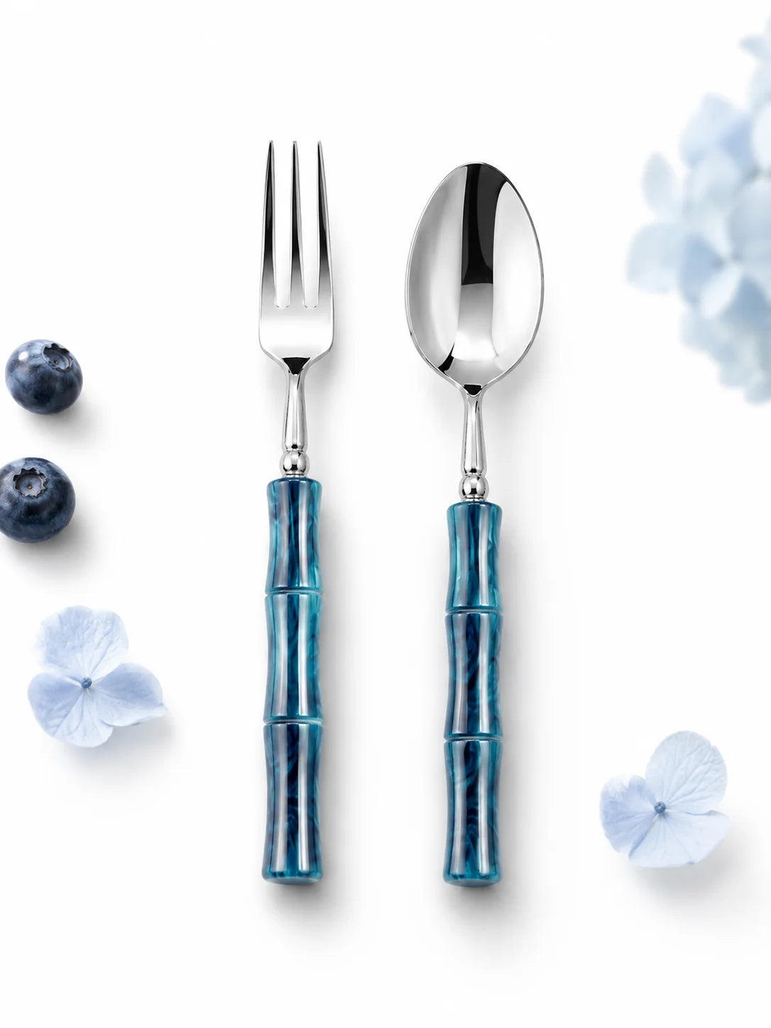 Peacock Blue Acrylic Bamboo-Shape Cutlery Set — 6 Piece