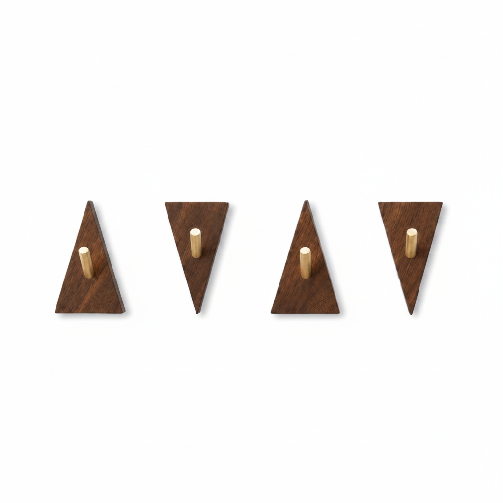 Geometric Walnut & Brass Wall Hook Set