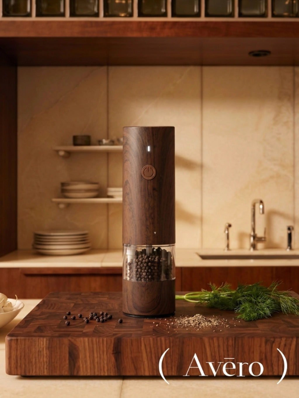 Rechargeable electric salt and pepper grinder with LED light