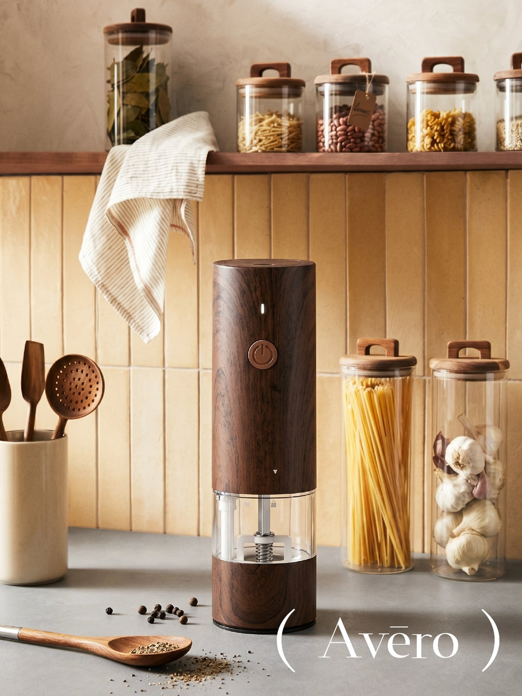 Rechargeable electric salt and pepper grinder with LED light