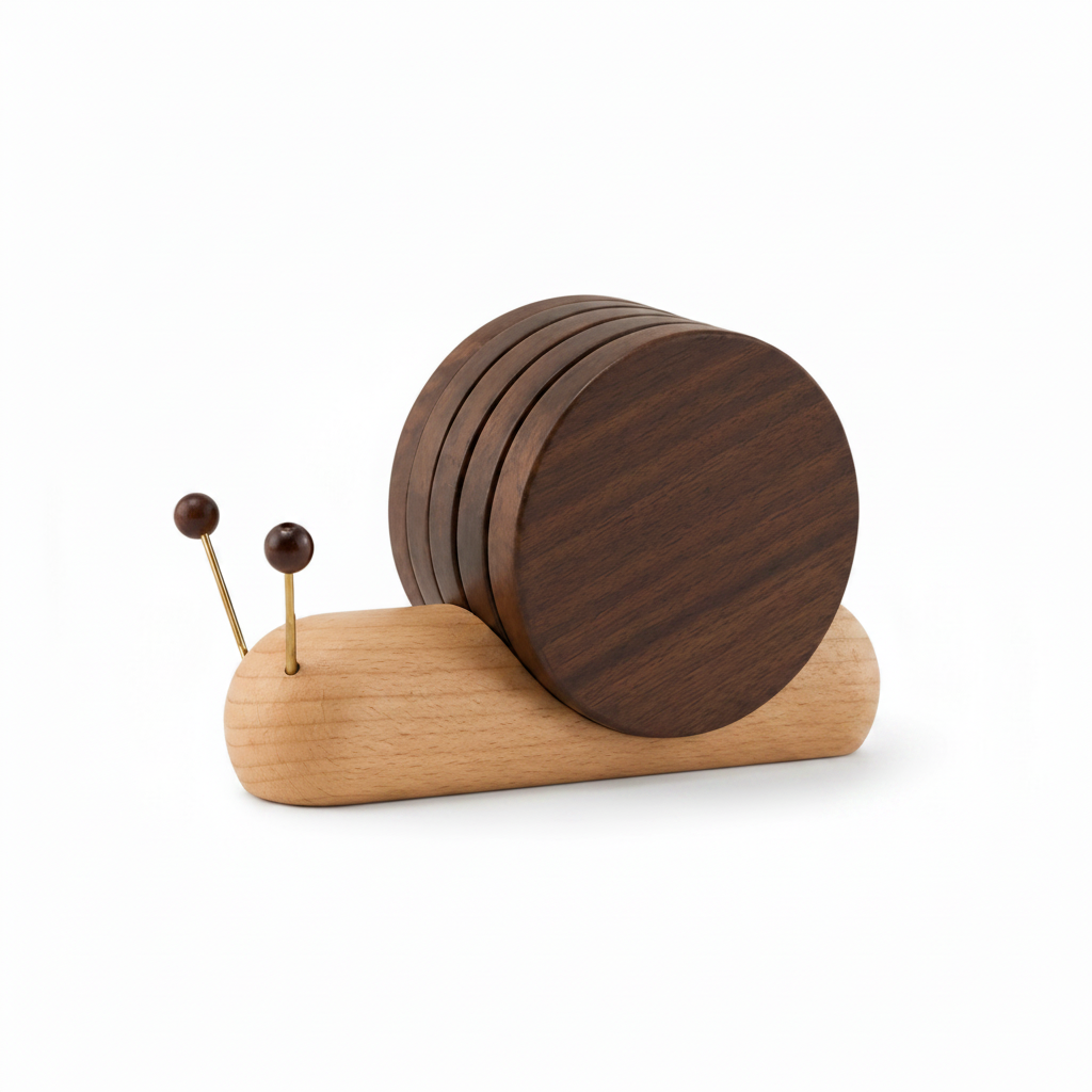 Magnetic Snail Wood Coaster Set