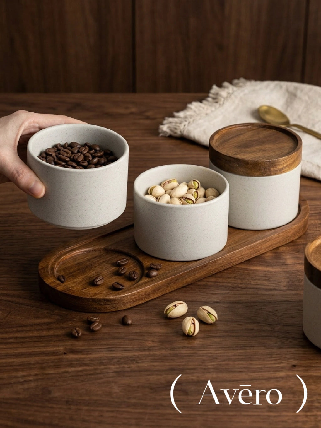Ceramic condiment jar set with matching tray