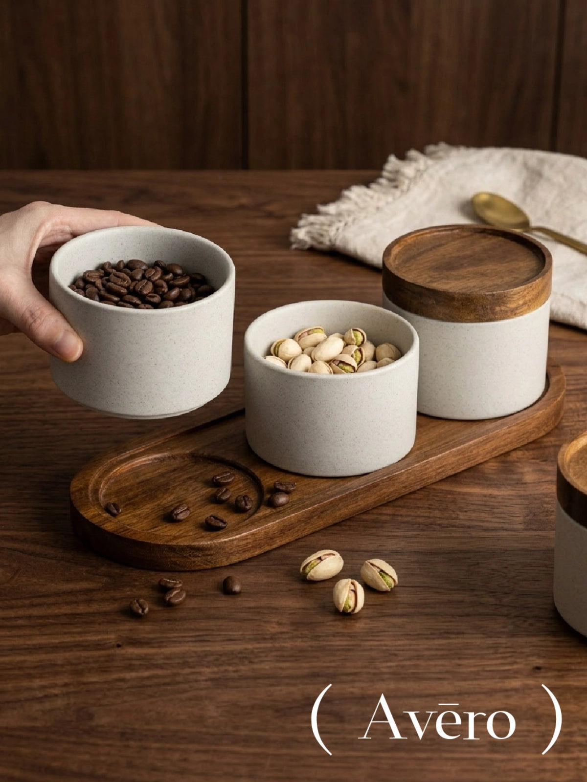 Ceramic condiment jar set with matching tray