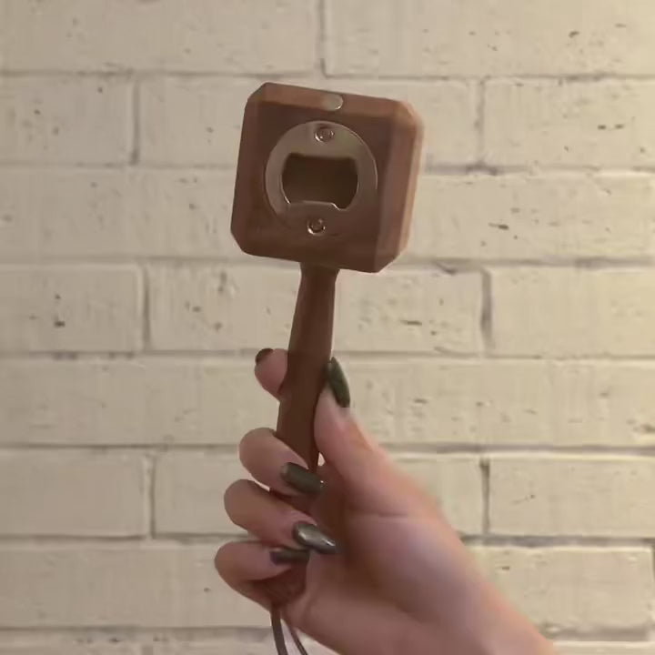 Magnetic Wooden Hammer Bottle Opener with Display Stand