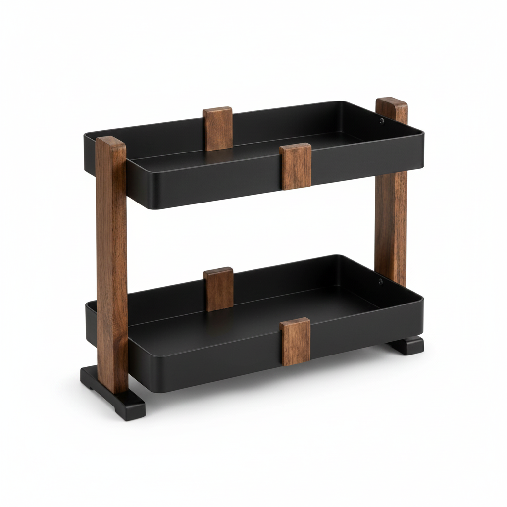 Two-Tier Walnut Countertop Organizer