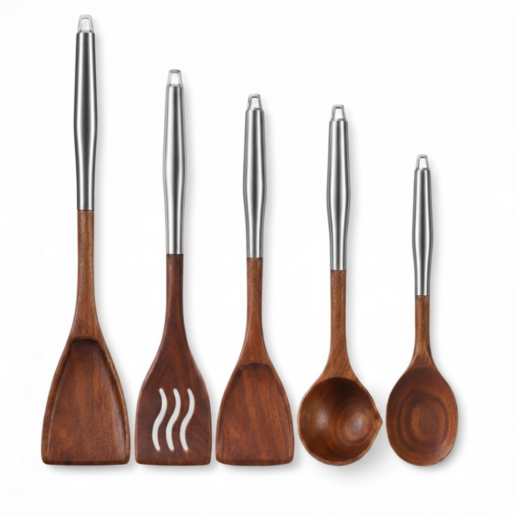 Walnut & Stainless Steel Kitchen Utensils